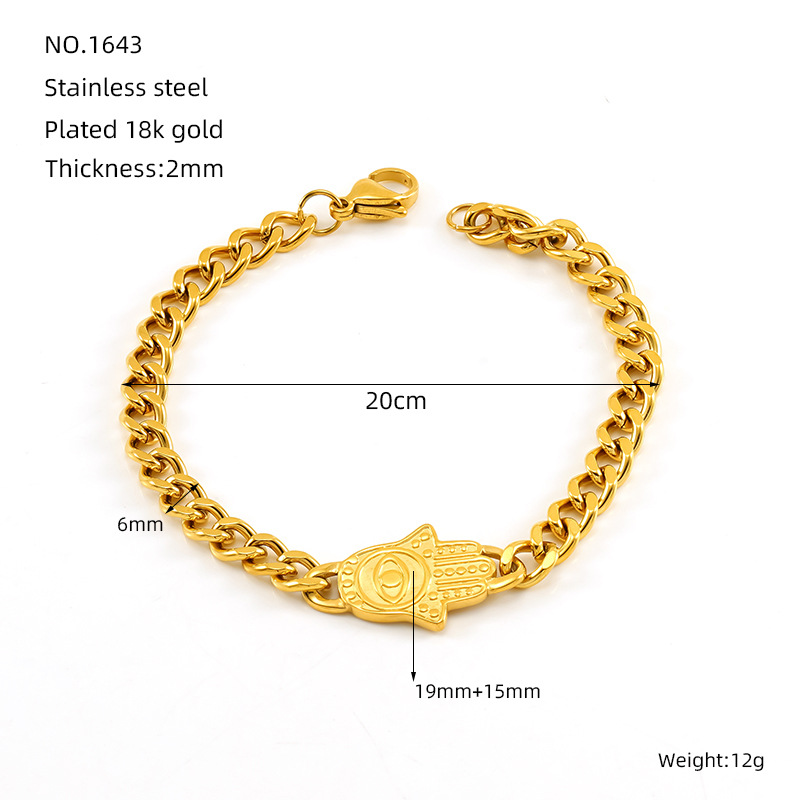 Gold color / 1 Piece Simple Series Classic Stainless Steel 18K Gold Color Plated Unisex Chain Bracelets Picture4